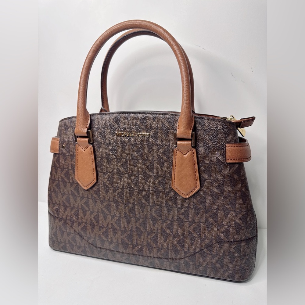 Michael Kors Lynn Brown Lugg MK Printed Large Satchel Bag - Picture 4 of 15